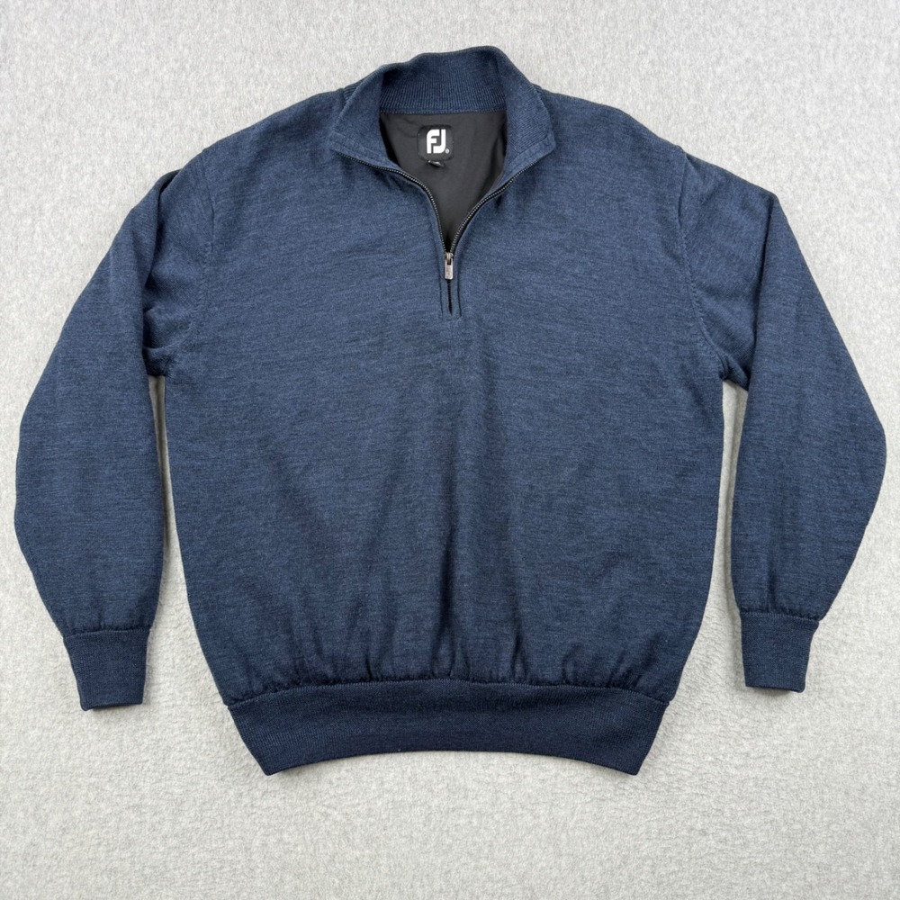 FootJoy Sweater Mens Medium Blue 1/4 Zip Wool Lined Windbreaker Golf Pullover